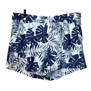 Nautica Women's Soft Shorts Linen Blend Elastic Waist Pockets Palm Print Sz XXL